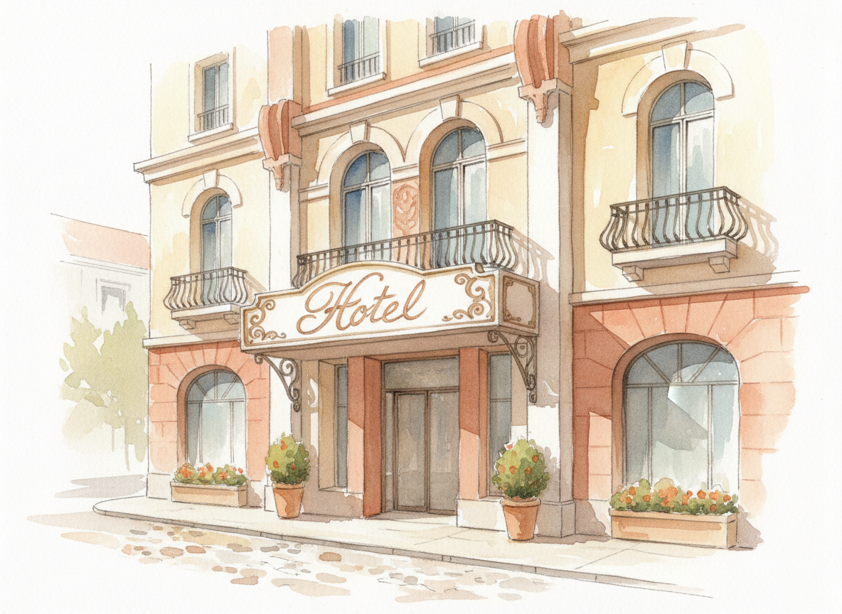 Illustrazione di un hotel elegante per viaggiatori